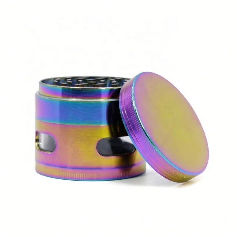 

4-piece Colorful Dry Herb Grinder Zinc Alloy Diameter 63MM Cigarette Grinder Side-opening Window Grinder jhcentury, Picture