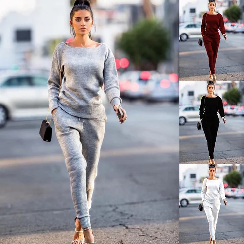 Women Two Piece Set Tracksuits Top and Pants Solid Pullover Hoodies Sets Sweatshirt Long Sleeve Suit Casual