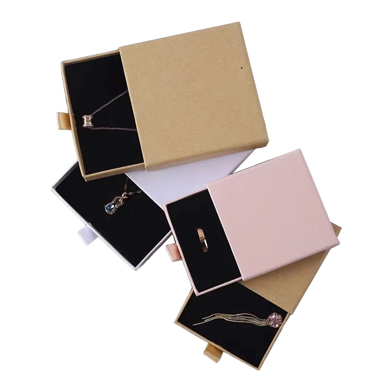 Custom Biodegradable Jewellery Gift Packaging Ribbon Boxes for Ring Necklace Watches Glasses Recycled Cardboard Drawer Boxes