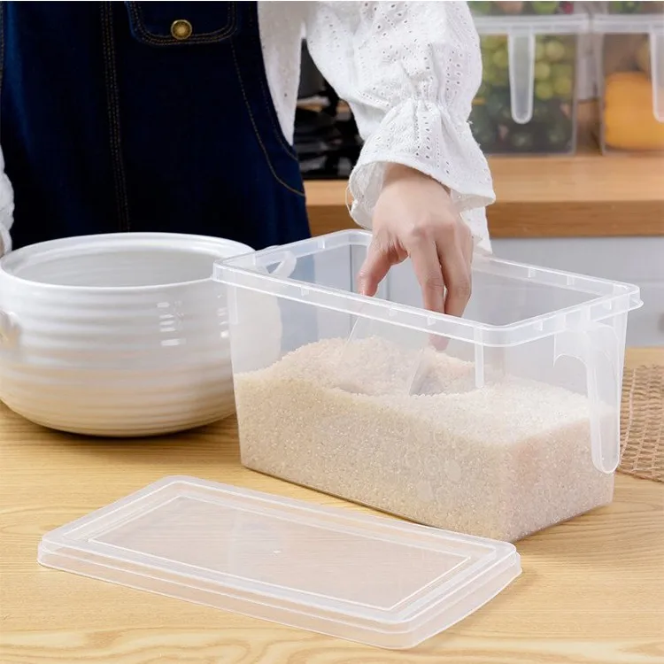 

Clear home kitchen organizer stackable plastic cabinet bins plastic food container with lid and handle, Transparent