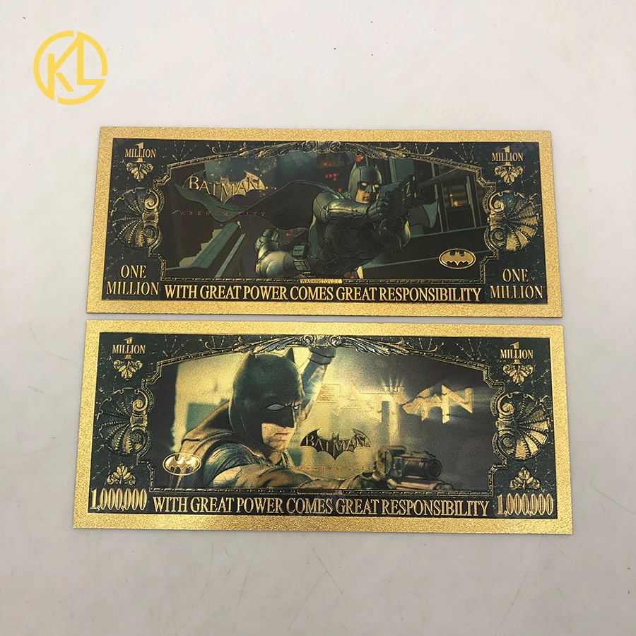 

5 types Bruce Wayne Gold Banknotes US 1 million Dollars Super BAT Hero movie Star tickets cards for nice collection