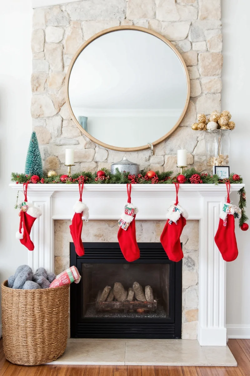 Fabric-based decorations on a mantel