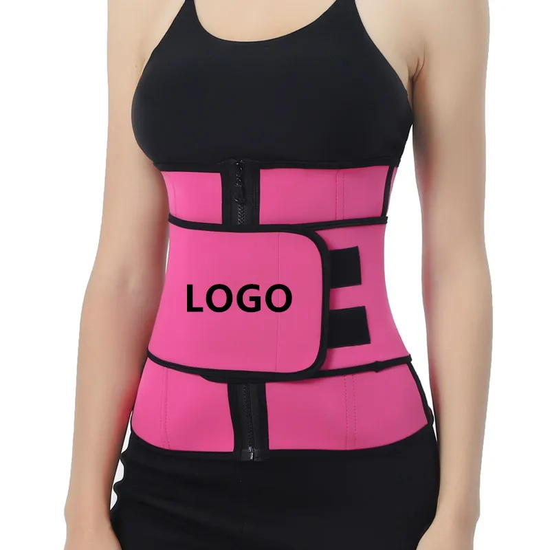 

Oem Custom Logo Waist Trimmer neoprene Waist Trainer with zip and Magic Sticker, Pink blue black purple