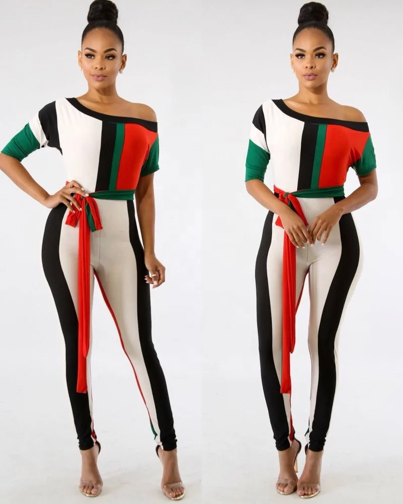 

MT32-6215 Sexy fashion nightclub women's long short sleeve fashion vertical striped knitted jumpsuit