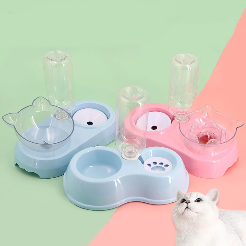 

Multicolor Suspension Thicken PP Round Clear Plastic Double Diner Pet Bowl With Divider, Green,pink,white