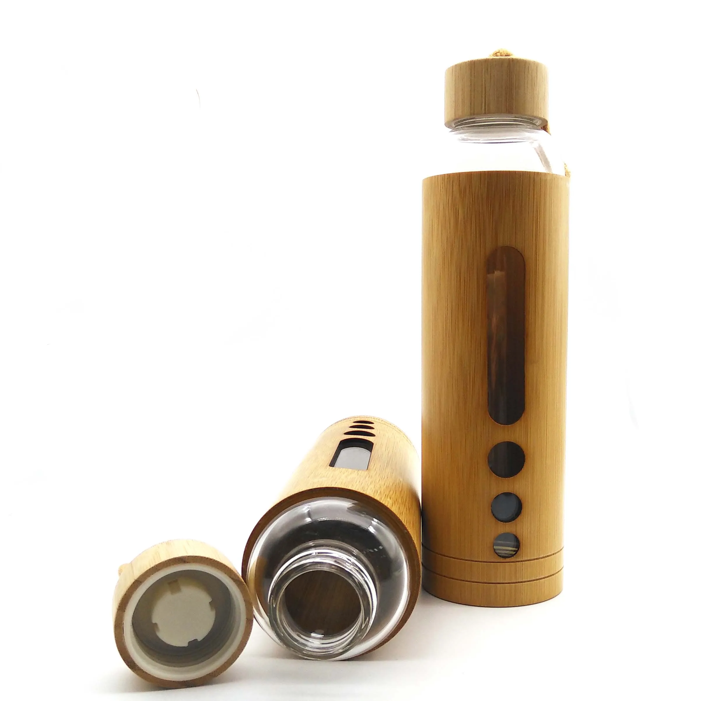 

Custom High Bamboo Shell Glass Bottle Water Hot Selling Products Water Bottle Glass With Bamboo Lids, Can be customized