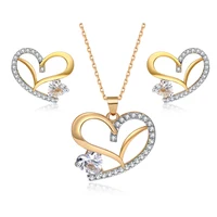 

Free sample dubai zircon diamond stone 18k Gold color heart shaped gold plated fashion women jewelry set
