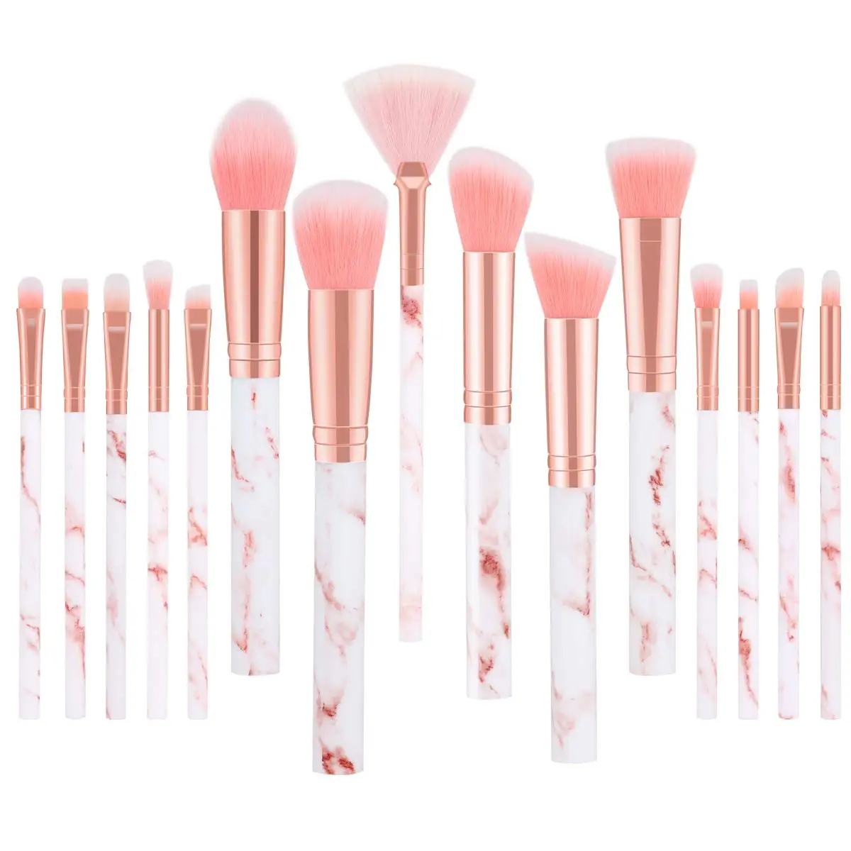 

Amazon Custom logo 15pcs Hot Selling Free Sample Soft Synthetic Hair Pink Marble Handle Makeup Brush Set Make Up Brushes, White,pink,black