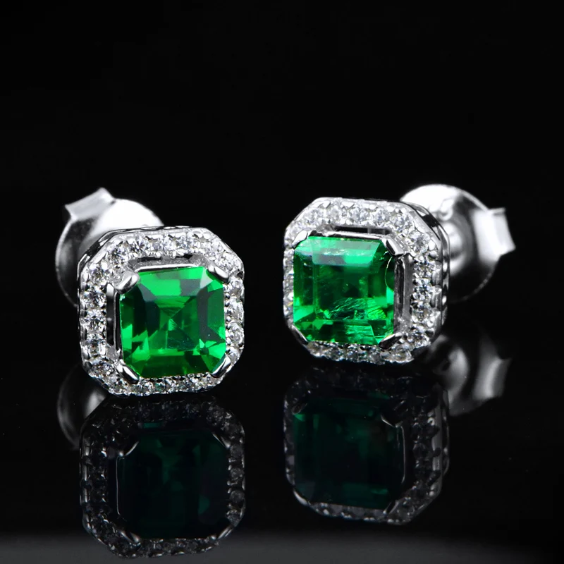 

Luxury classic design vintage 925 sterling silver emerald earrings stud