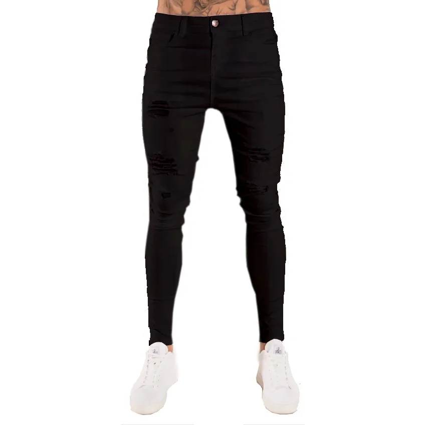 

Men's casual trousers close-fitting ripped jeans Men slim fashion high quality jeans new street style, Dark blue, light blue, black, white
