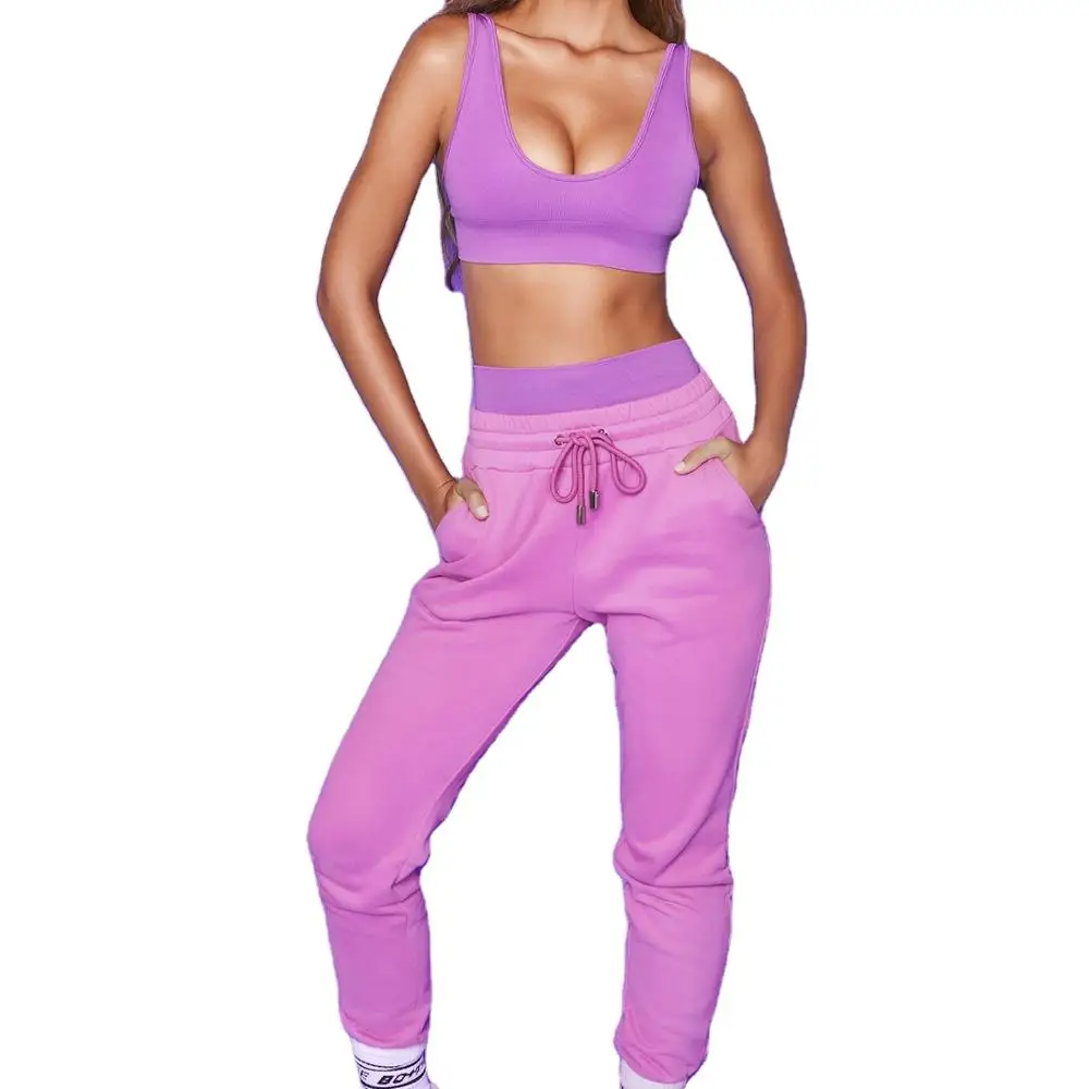 

New Yoga Casual Sports Suit For Ladies Vest Elasticated Rope Tie Foot Pants Tracksuit, Colorful