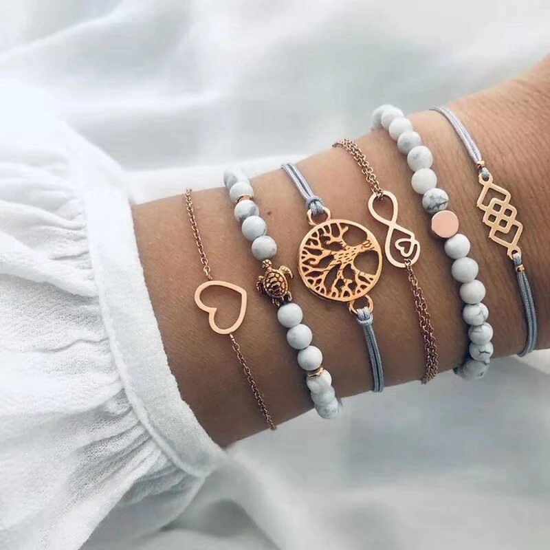 2019 new design ladies bracelet natural stone beads bracelet love number 8 life tree turtles wisdom tree bangles for women