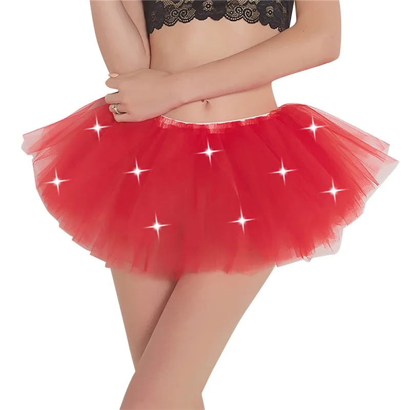 

iEFiEL Christmas Womens LED Sparkling Tulle Ballet Skirts Candy Soild Color Girls Adult Tutu Dancing Skirts