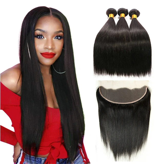 

Wholesale 100% Brazilian human straight hair bundles with 13x4 transparent swiss lace frontal, charming lace frontal and closure