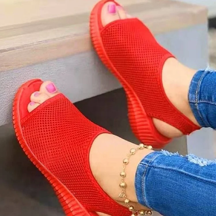 

2021 Elastic band casual sandals women's plus size AliExpress net shoes beach summer sandals, Blue/red/pink/black