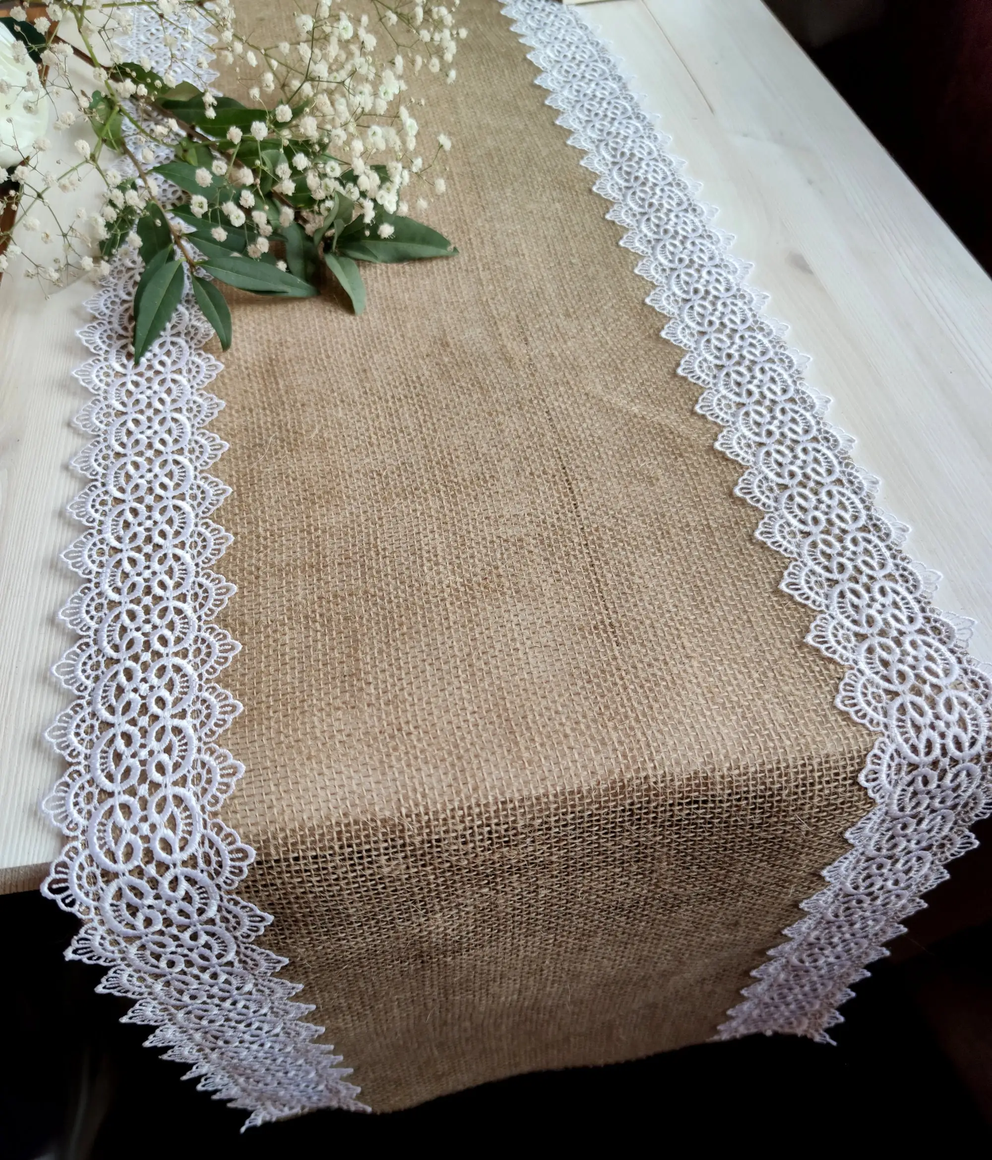

Customizable Wedding Burlap Rustic Table Runners Brown Cotton Linen Table Runner With Lace