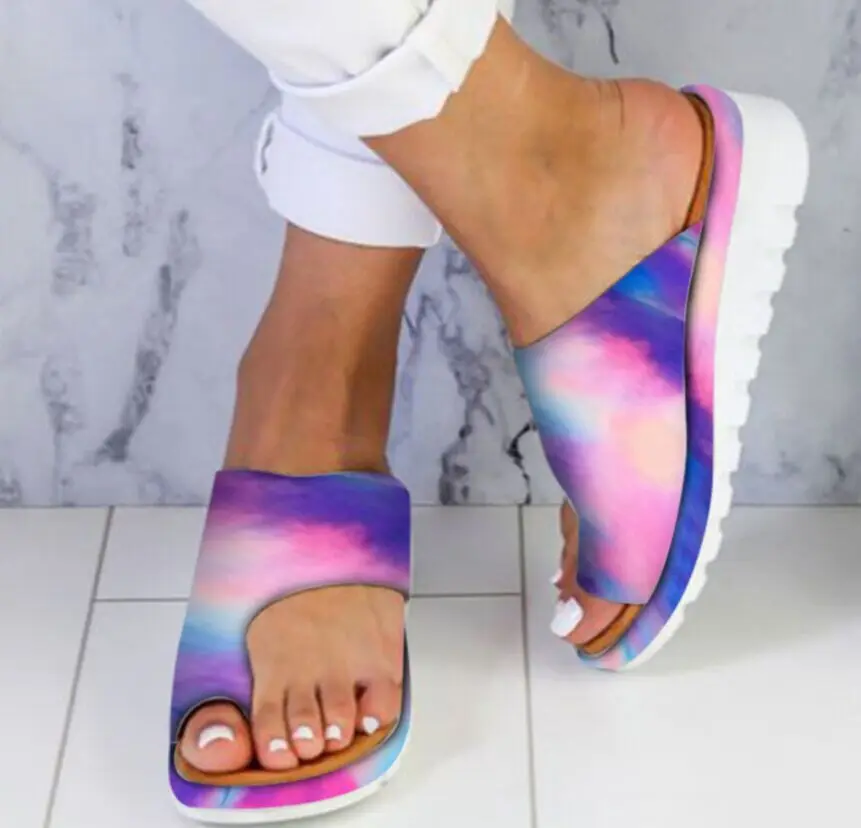 

LX-061 2021 fashion pink blue tie dye print flip flop for women platform slipper sandals summer beach thick sole slippers, Picture show ,