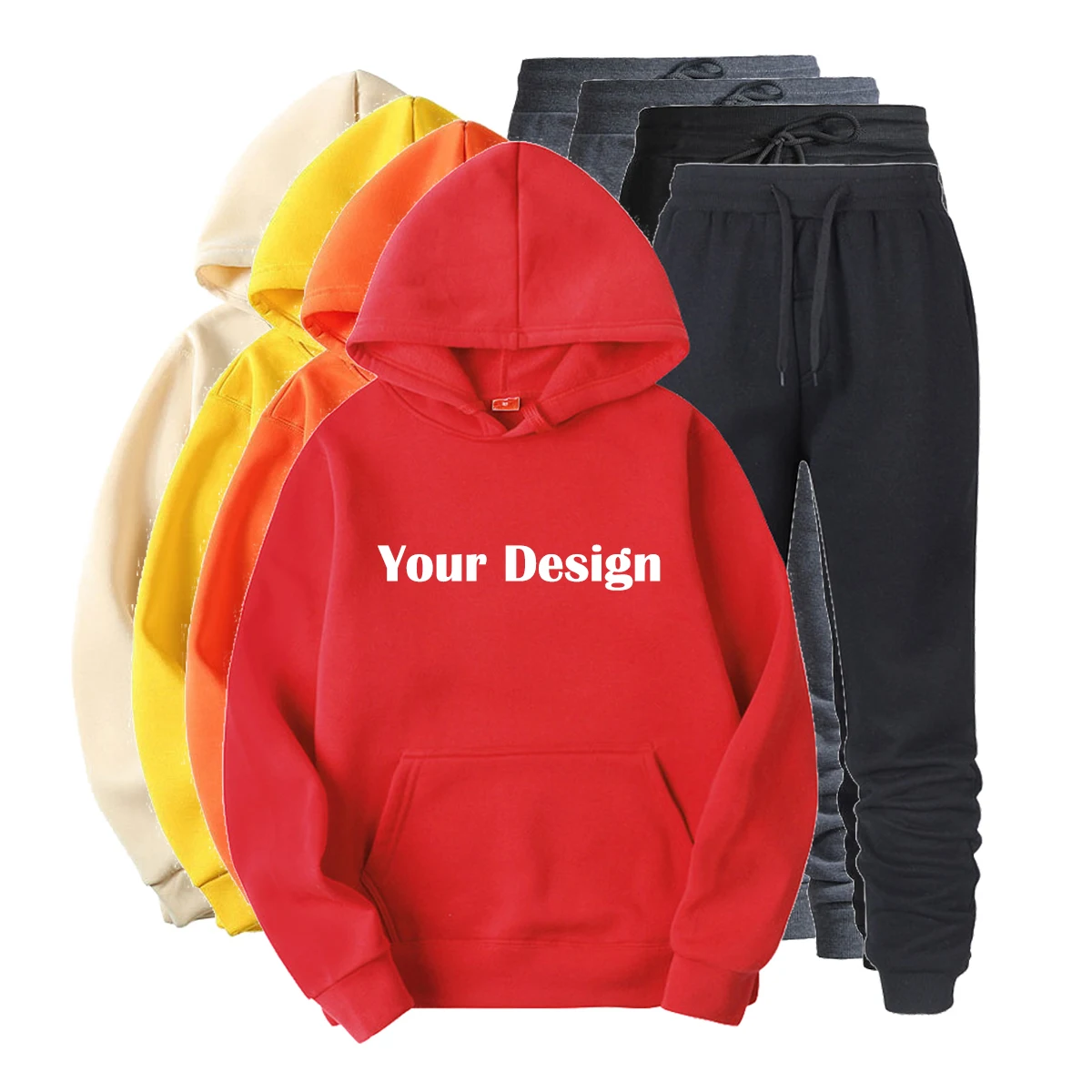 

Custom Logo Pullover and Bottom Solid Color Mens Sweatsuits 2 Piece Hoodie Tracksuit Sets Casual Comfy Jogging Suits for Men