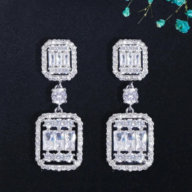 Trendy Luxury Square Shape Drop Dangle Earrings for Women Cubic Zirconia Bridal Party Jewelry Bohemia Hot 2021 Accessories