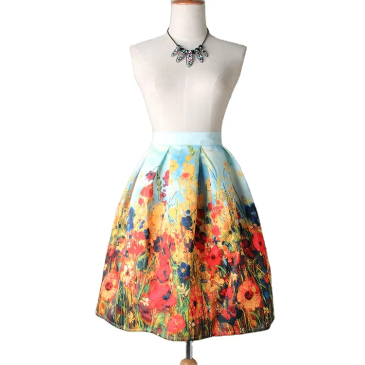 

Wholesales Spring Summer Fashion Women Skirts Custom Latest 3D Printed Flowers Elastic High Waist Floral Short Skirt For Ladies