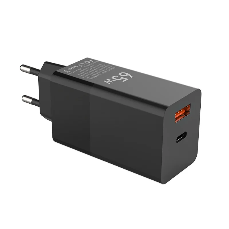 

KRX Warp Travel 2 Outlet 1A1C 65 Watt Usb C Type C Europe Fast GAN Mobile Phone Charger with PD Support, Black and white