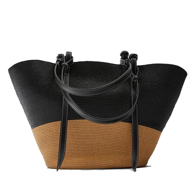 

Amazon Hot Straw Woven Handbag Large-capacity Stitching Basket Shopping Shoulder Bag Hand-woven Seaside Vacation Beach Bag YGH24