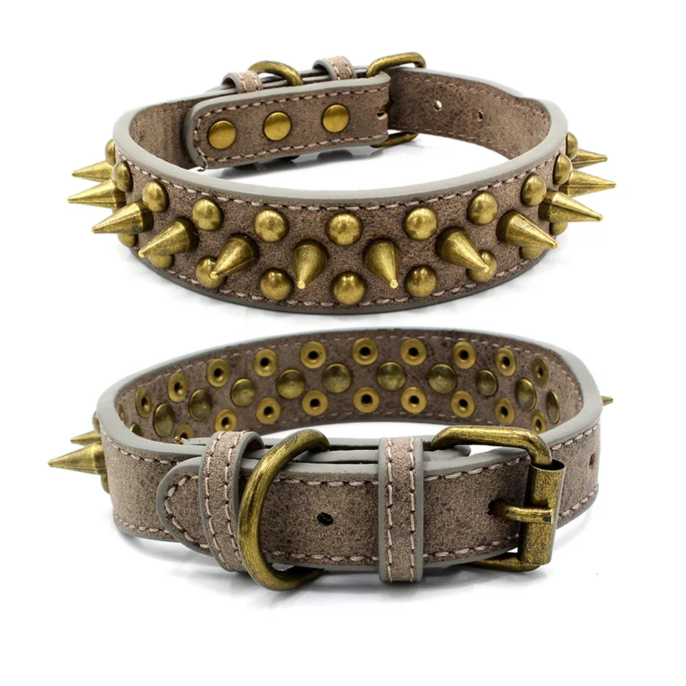 

Luxury Leather Pet Neck Collar Manufacturer Fashion Leather Dog Spike Studded Collar For Small Dogs, Grey /brown/blue