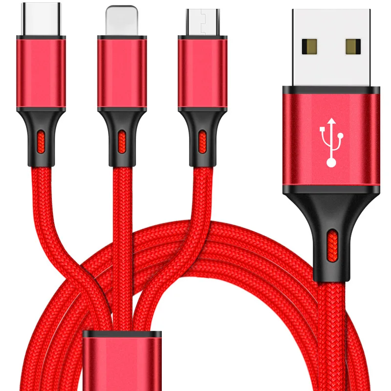 

3 in 1 USB Charging Cable Universal Multi Function 3 in 1 usb cable fast charging, Black, gray, red, blue