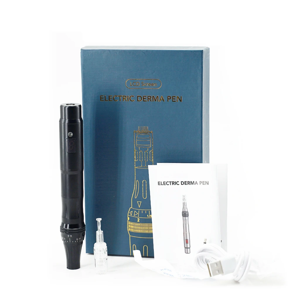 

Electric Auto 2Pcs Battery Stamp Dermapen With Needle Cartridge Replaceable Therapy Differ Part Of Skin