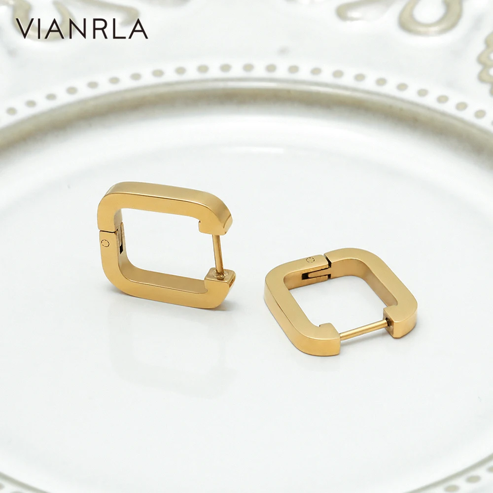 

VIANRLA Stainless Steel Jewelry 17mm Square Earrings 18k Gold PVD Plated Nickle Free Free Laser Logo Drop Shipping