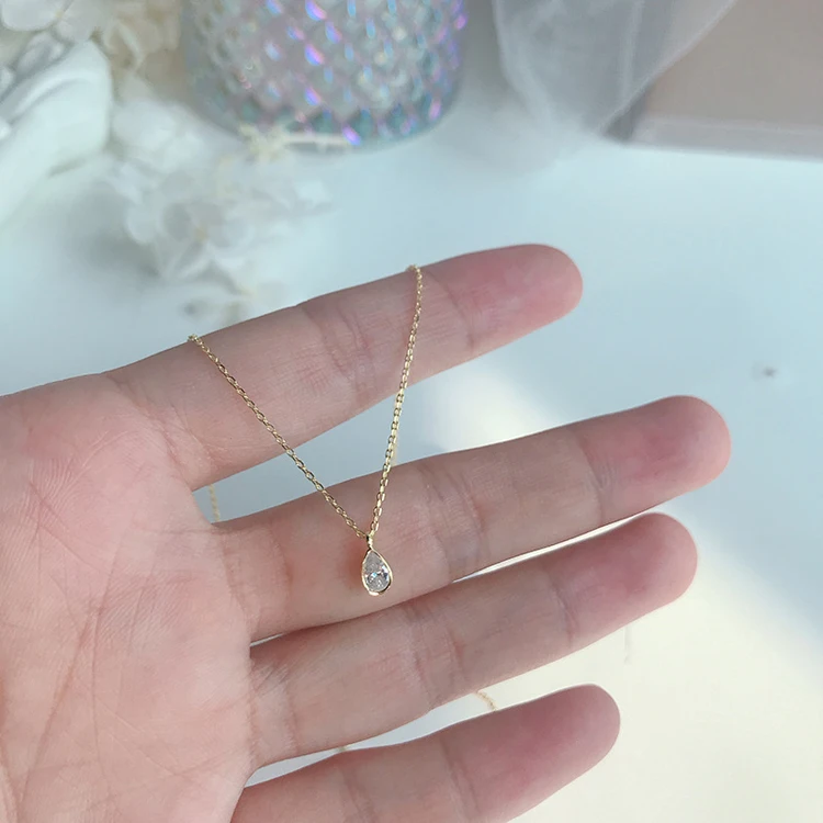 

14K gold plated 925 sterling silver tear drop zircon diamond pendant necklace for women girls