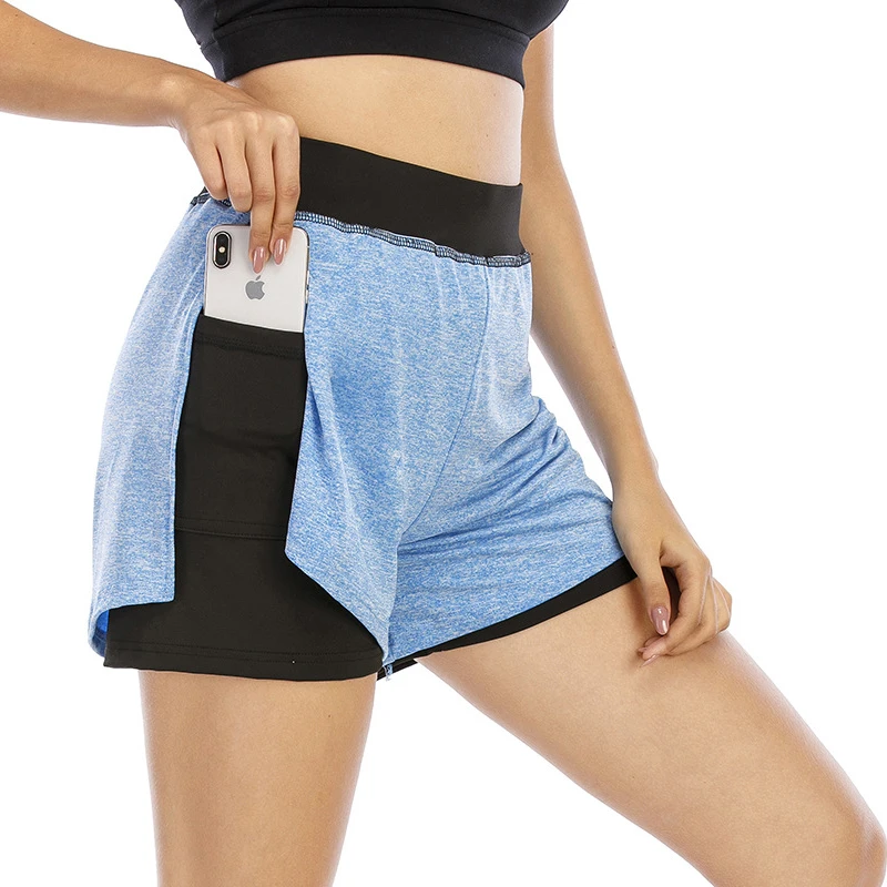 

2021 Summer New Elastic Waist Pocket Fitness Women Spandex Gym Shorts, 6 colors to choose