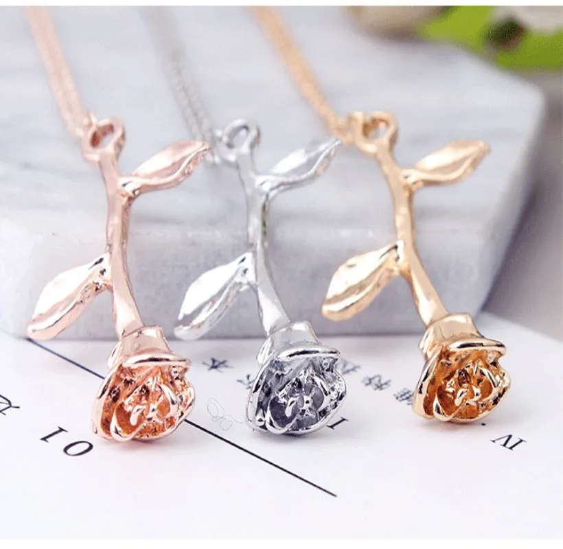 

Hot Selling Stainless Steel Anniversary Gift Jewelry 14K Gold Plated Rose Necklace