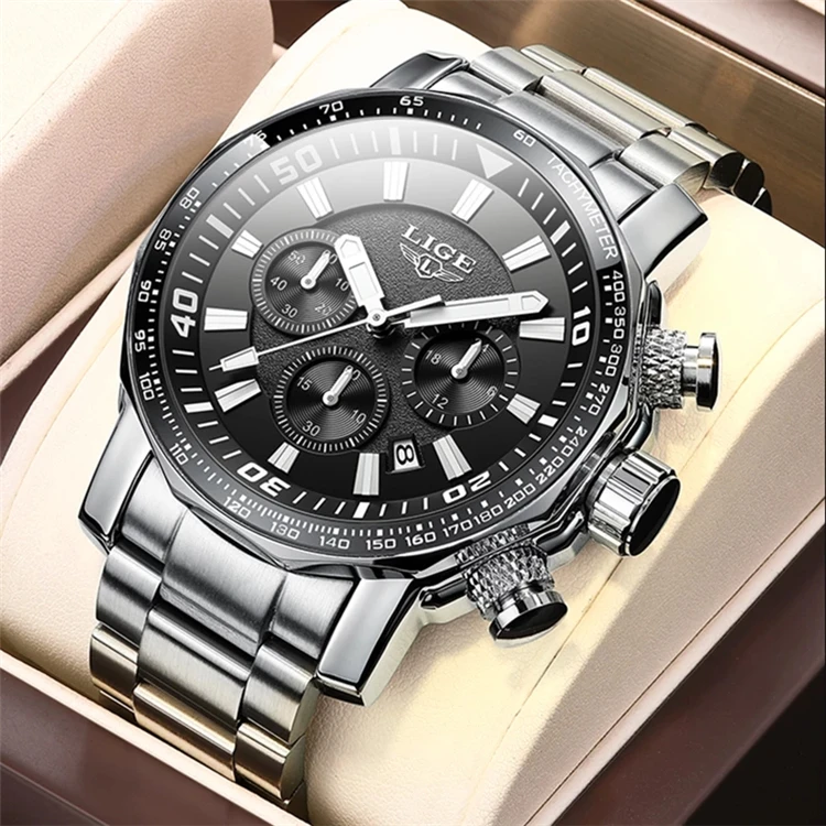 

2021 LIGE Top Brand Luxury Mens Watches Full Steel Watch Male Military Sport Waterproof Watch Men Quartz Clock Relogio Masculino, 6 color