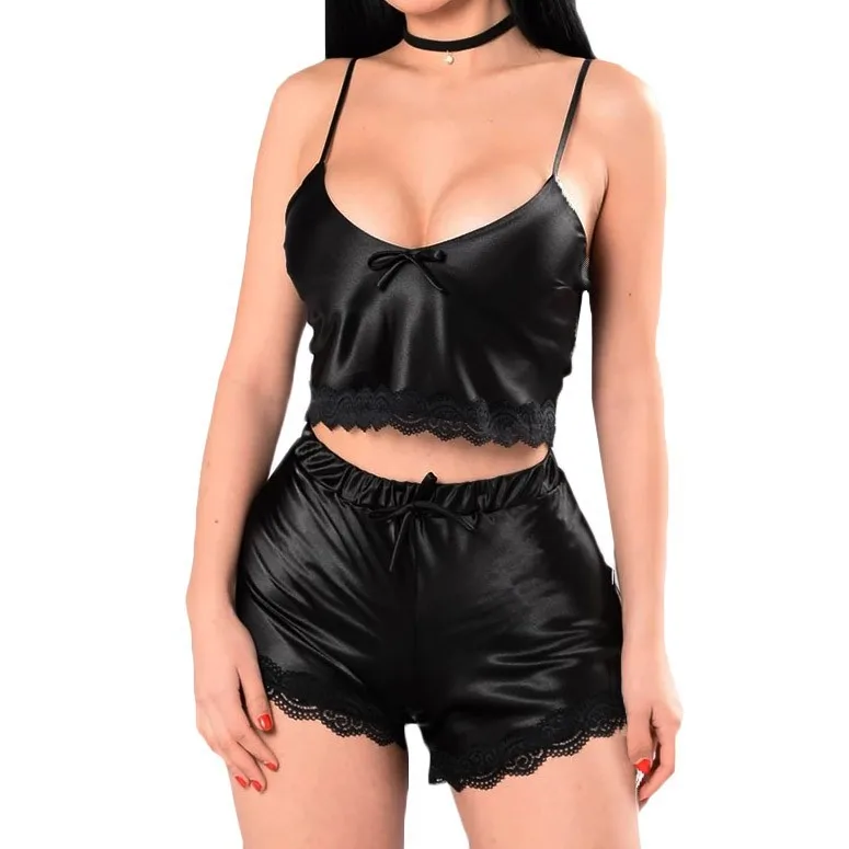 

2021 new arrivals sexy Fashion stain leisure wear sleepwear women pajamas two piece lingerie sets short pant 2 piece