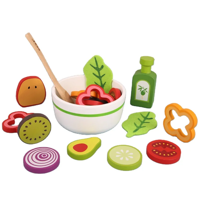 

Multifunctional funny colorful wooden fruit vegetable salad cooking kitchen toy montessori educational kitchen set for kids CE