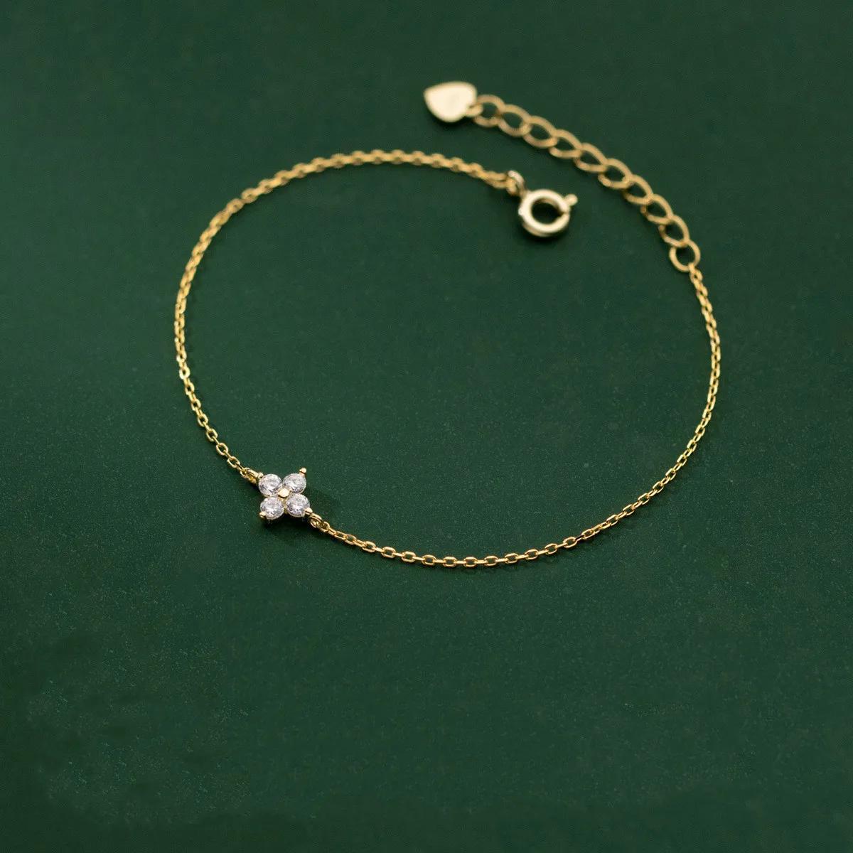 

minimalist 925 sterling silver simple flower petals shaped zircon gold plated bracelets for women