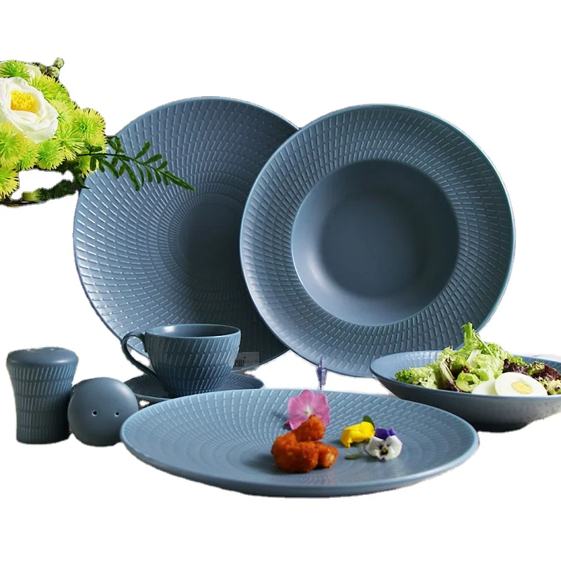 

Factory 2022 Hot Atlantic Blue Plates Sets Dinnerware Ceramic Porcelain kictureware Dish Plates