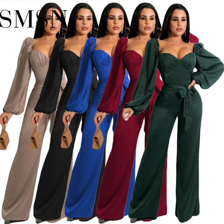 

Newest Design Solid Color V Neck Loose Elegant Casual 2021 Office Jumpsuit Women Jumpsuits And Rompers Winter Jumpsuit