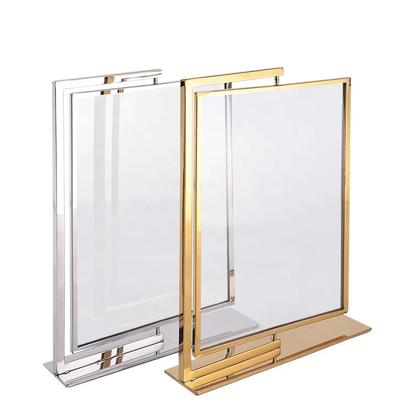 

Double Sided Table Billboard Clear Plastic Price Tag Label Sign Holder Display Acrylic Sign Holders With Gold Border