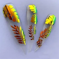 

Wholesale 16 pcs/set Cheap adhesive holographic leaf 3d finger nail art sticker for nail decoration