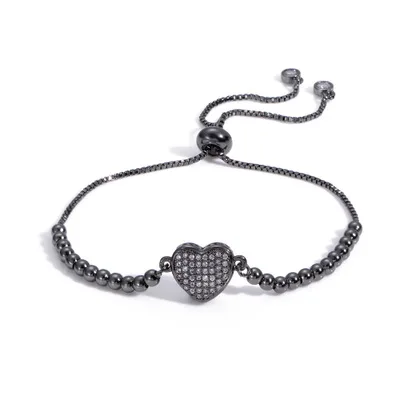 

2021 Simple Trendy Black Color CZ Heart Beads Chain Bracelets Shiny Rhinestone Crystal Heart Bracelets for Girls