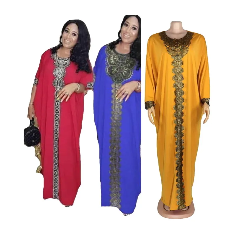 

Foma FM-1108 African women clothes fashion exquisite lace embroidery dresses muslim style maxi long straight dress, 3 colors