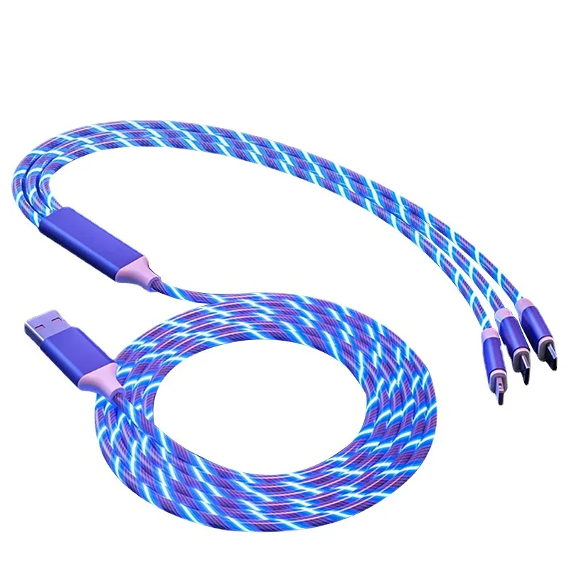 

Streamer Led Flowing Light Fast Charging 3 in 1 Micro Type-C 3A Quick Charger Flash Charging USB Cable, Blue, green, red, sliver(colorful)