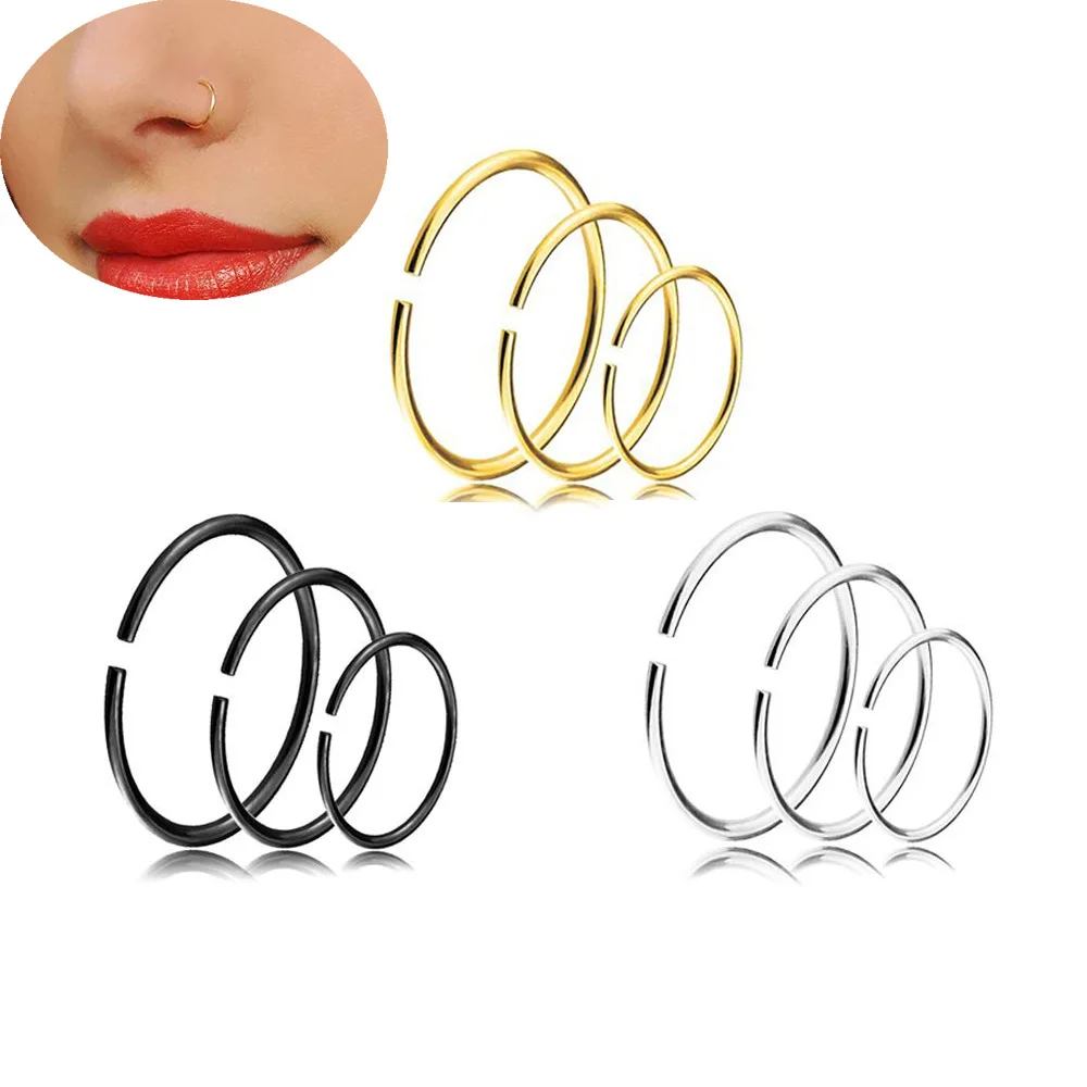 

VRIUA Human Puncture Stainless Steel C-shaped Rod Nose Ring 6/8 / 10mm 9 Piece Set Nose Nail Lip Ring