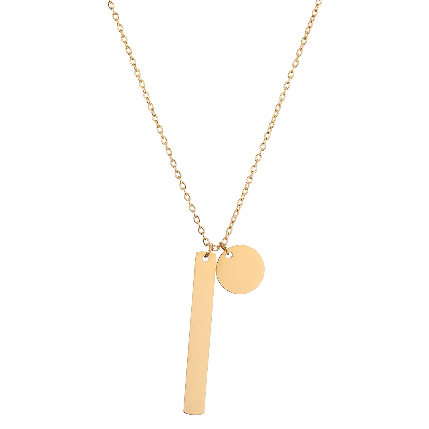 

High Quality Fashion Girl Accessories Geometric Rectangle Round Pendant Custom Name Stainless Steel Gold Necklace Women, Like picture