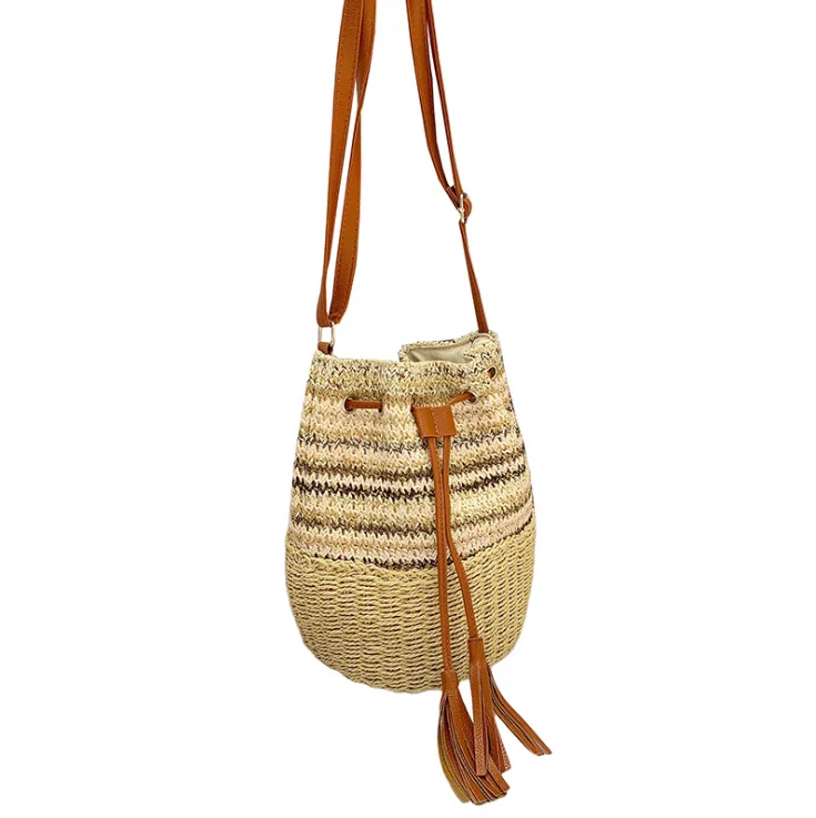 

2021 popular female slant holiday leisure woven beach bags women purse and handbags ladies