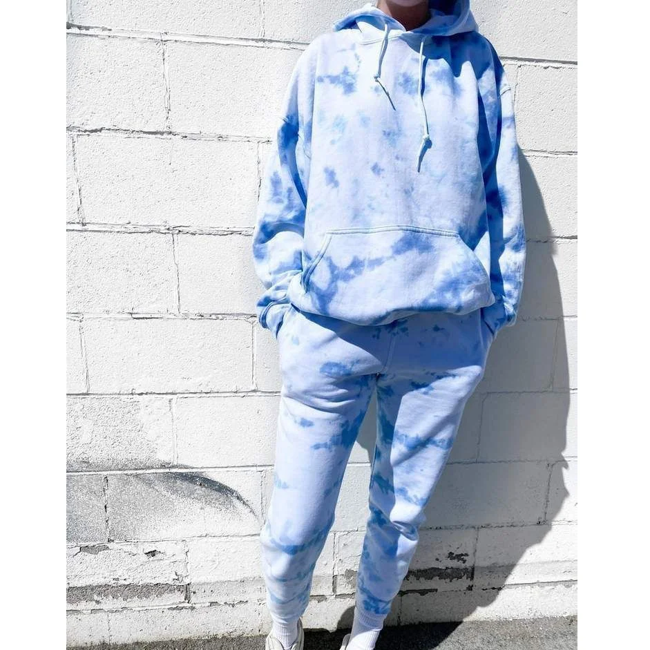 

China factory wholesale 2 pcs hoodies and jogger tie dye sets for lady sweatpants and hoodie set