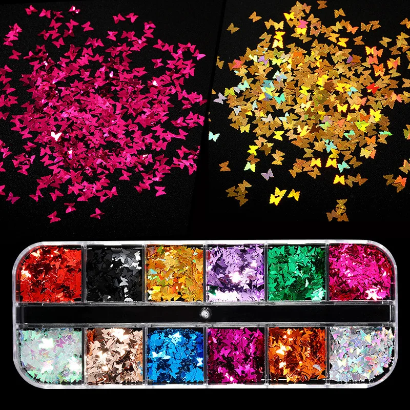 

New Holographic Butterfly Shape Nail Glitter Flakes 3D Colorful Sequins Spangles Polish Manicure Nails Art Decoration