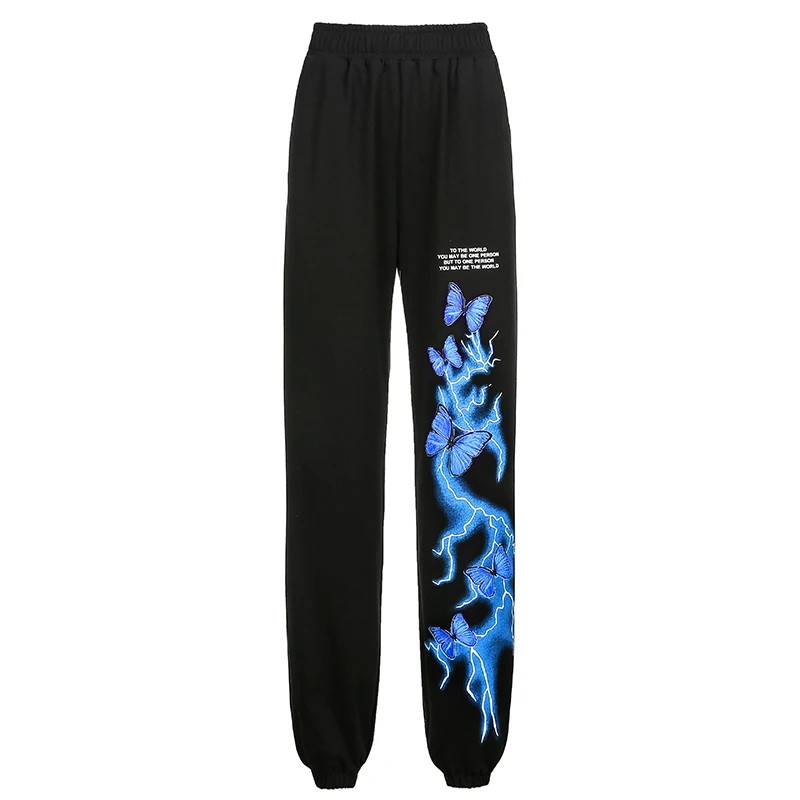 

2021 Spring women's pants butterfly and letters printed ankle-tied white belt trendy casual pants for women, Picture